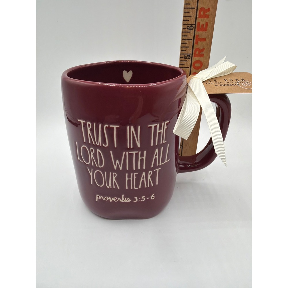 Rae Dunn Trust in the Lord With All Your Heart Mug Proverbs 3:5-6 Burgundy